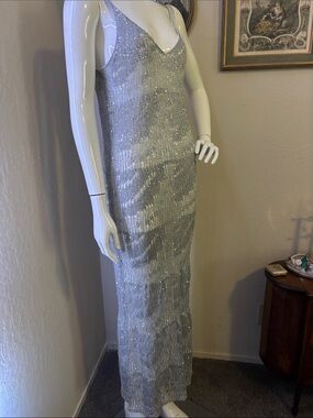 Zara Silver Sequin Scoop Neck Maxi Dress